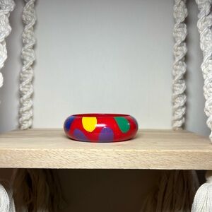 Vintage Colorful Wooden Abstract Bangle Bracelet 1980’s
